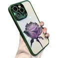 thumbnail image 1 of Designed for iPhone Case,Luxury Matte Frame Rose Pattern Glitter Sparkle Camera Lens Protection Shockproof Protective Cover Phone Case (Green,iPhone 14 Plus), 1 of 4