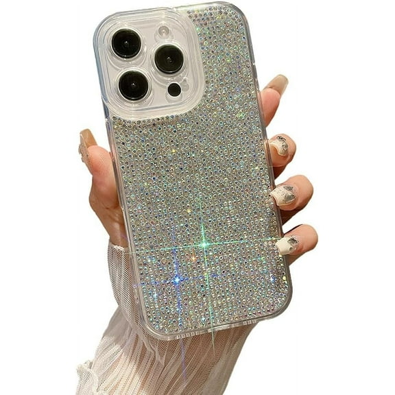 Designed for iPhone Case,Luxury Rhinostone Glitter Sparke Sparkly Camera Lens Protect Shockproof Protective Cover Phone Case (iPhone 16 Pro Max,White)