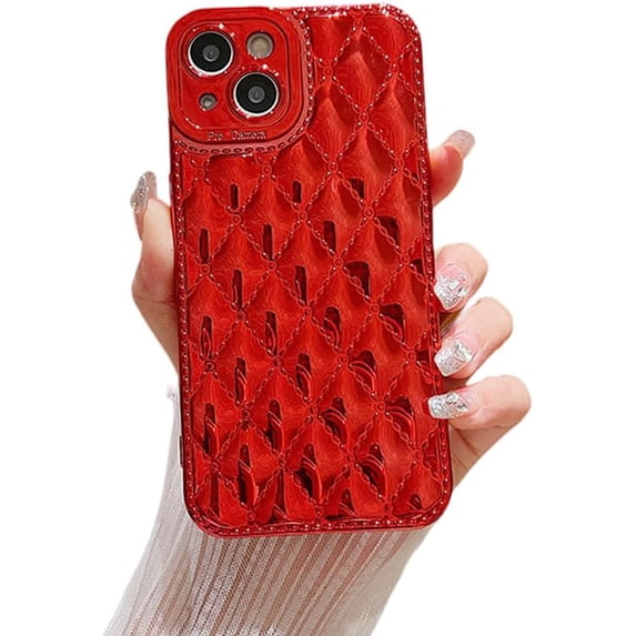 Designed for iPhone Case,Luxury Rhombus Glitter Sparkle Sparkly Bling Camera Lens Protection Shockproof Protective Cover Phone Case (iPhone 14 Pro Max,Red)