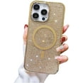 thumbnail image 1 of Designed for iPhone Case,Luxury Sparkling Diamond Cover Glitter Shiny Rhinestone (Compatible with Magsafe) Shockproof Protective Cover Phone Case (iPhone 15,Gold), 1 of 5