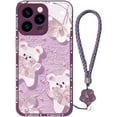 thumbnail image 1 of Designed for iPhone Case,Luxury Tempered Glass Oil Bear Pattern Camera Lens Protection with Hand Wrist Shockproof Protective Cover Phone Case (Purple,iPhone 12 Pro), 1 of 5
