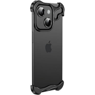 Designed for iPhone Case,Metal Corner Anti-Fall Borderless Slim No Back Bumper with Camera Lens Protection Shockproof Protective Cover Phone Case (iPhone 13,Black)