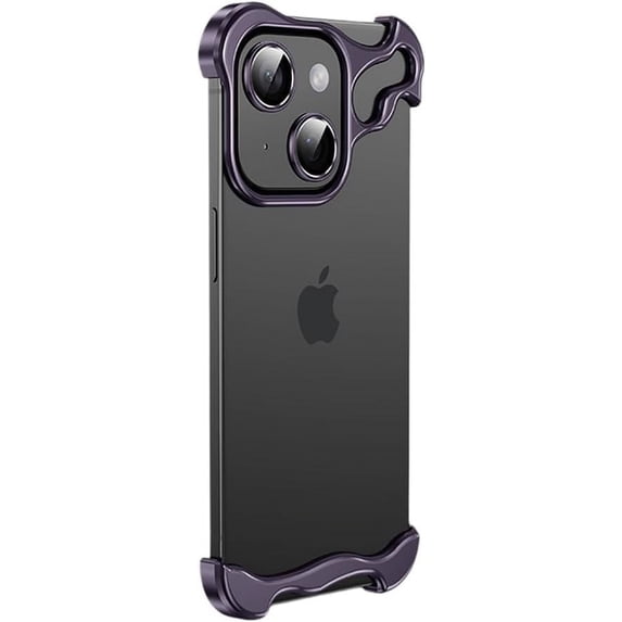 Designed for iPhone Case,Metal Corner Anti-Fall Borderless Slim No Back Bumper with Camera Lens Protection Shockproof Protective Cover Phone Case (iPhone 13,Purple)
