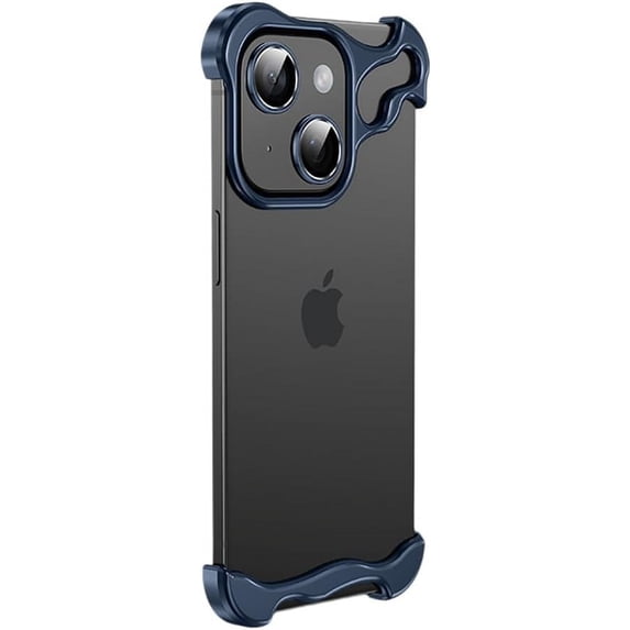 Designed for iPhone Case,Metal Corner Anti-Fall Borderless Slim No Back Bumper with Camera Lens Protection Shockproof Protective Cover Phone Case (iPhone 15 Pro Max,Blue)