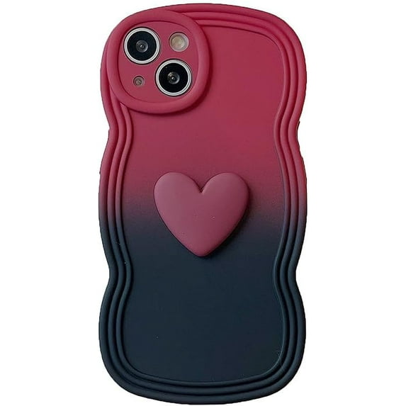 Designed for iPhone Case,Mixed Color Water Wave Frame with 3D Love Heart Camera Lens Protection Shockproof Protective Cover Phone Case (iPhone 14,Red)