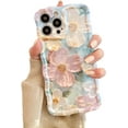 thumbnail image 1 of Designed for iPhone Case,Retro Oil Painting Blu-ray Flower Floral Pattern Camera Lens Protection Shockproof Protective Cover Phone Case (Green,iPhone 15 Pro Max), 1 of 5