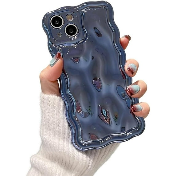 Designed for iPhone Case,Water Ripple Wave Meteorite Bubble Pattern Chrome Electroplated Candy Color Shockproof Protective Cover Phone Case (iPhone 12 Pro Max,Blue)