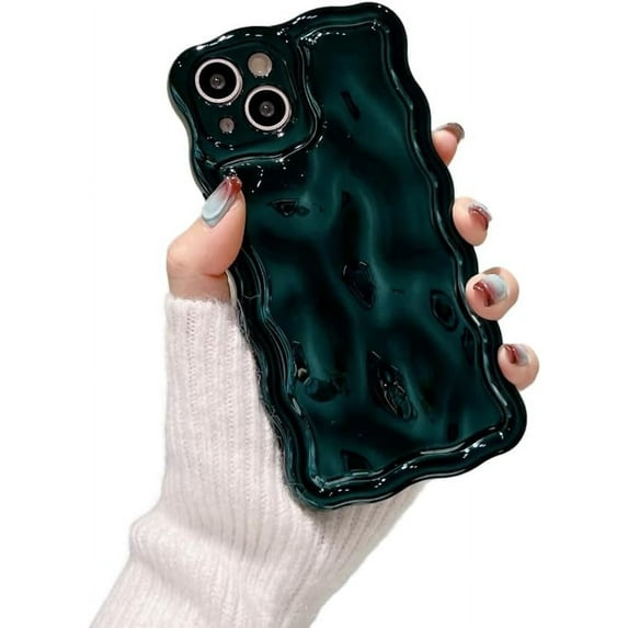 Designed for iPhone Case,Water Ripple Wave Meteorite Bubble Pattern Chrome Electroplated Candy Color Shockproof Protective Cover Phone Case (iPhone 13 Pro Max,Green)