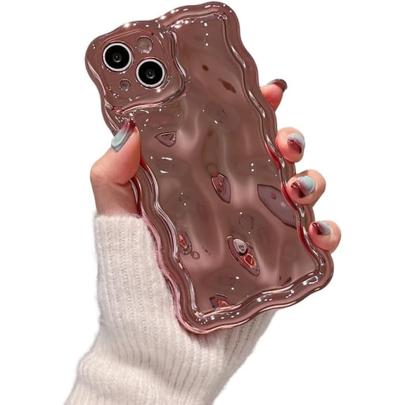 Designed for iPhone Case,Water Ripple Wave Meteorite Bubble Pattern Chrome Electroplated Candy Color Shockproof Protective Cover Phone Case (iPhone 14,Beige)
