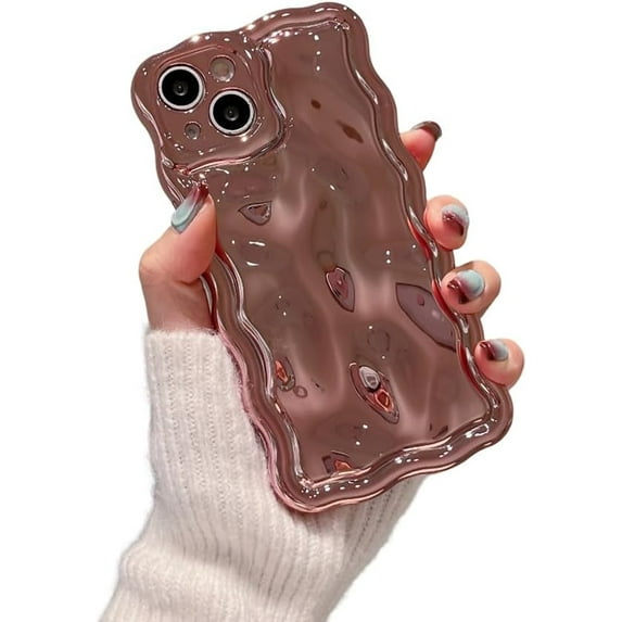 Designed for iPhone Case,Water Ripple Wave Meteorite Bubble Pattern Chrome Electroplated Candy Color Shockproof Protective Cover Phone Case (iPhone 14 Pro,Beige)