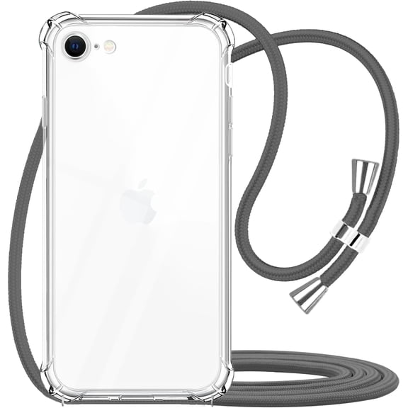 Designed for iPhone SE 2/3 Clear Case for iPhone 7,Phone Case for iPhone 8 with Adjustable Neck Cord Lanyard Strap,Soft TPU Anti-Yellowing Shockproof Case for iPhone 7/8/SE 2022 2020 - Gray