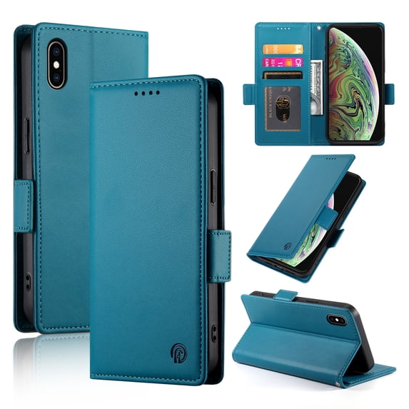 Designed for iPhone X/XS Wallet Case, with Card Slots Strong Magnetic Closure PU Leather Flip Fold Shockproof Kickstand Durable Purse Flip Case for iPhone X/XS - Blue