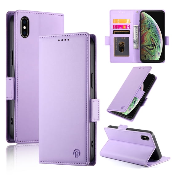 Designed for iPhone X/XS Wallet Case, with Card Slots Strong Magnetic Closure PU Leather Flip Fold Shockproof Kickstand Durable Purse Flip Case for iPhone X/XS - Purple