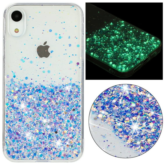 Designed for iPhone XR Bling Glitter Case Glow in The Dark Funny Shiny Sparkle Noctilucent Fluorescent for Women Girls Protective Case for iPhone XR, Purple