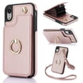 thumbnail image 1 of Designed for iPhone XR Case Wallet with Card Holder for Women Girls, Crossbody Case with Lanyard Strap, Protective PU Leather Purse Case with Ring Holder Stand for iPhone XR - Rosegold, 1 of 11
