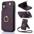 thumbnail image 1 of Designed for iPhone XR Case Wallet with Card Holder for Women Girls, Crossbody Case with Lanyard Strap, Protective PU Leather Purse Case with Ring Holder Stand for iPhone XR - Purple, 1 of 11