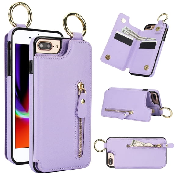 Designed for iPhone XR PU Leather Back Case, Vintage Kickstand Card Slots Finger Ring Zipper Drop Protective Business Phone Cover Compatible with iPhone XR - Purple