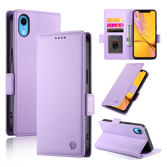 Designed for iPhone XR Wallet Case, with Card Slots Strong Magnetic Closure PU Leather Flip Fold Shockproof Kickstand Durable Purse Flip Case for iPhone XR - Purple