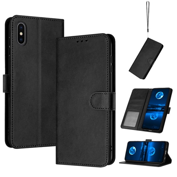 Designed for iPhone XS Max Case Wallet, Men Women Flip Folio Cover with PU Leather Stand Credit Card Holders Slots Wrist Strap Soft TPU Inner Phone Case for iPhone XS Max, Black