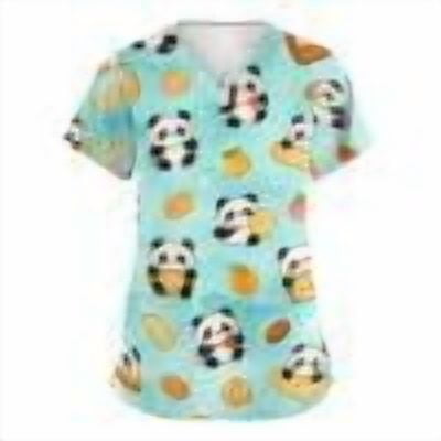 Designed with a V-Neck and Pockets, Women's Short Sleeve Cartoon Animal ...