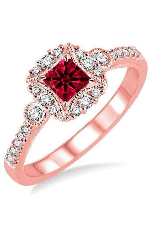 Designer 1.50 Carat Princess Cut Red Ruby And Diamond Moissanite Engagement Ring For Women In 14K Rose Gold Affordable Engagement Ring, Promise Ring, Anniversary Ring