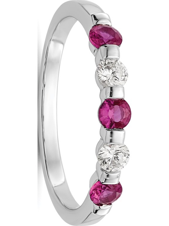 14K White Gold 1/5 carat Diamond and Ruby Complete Band