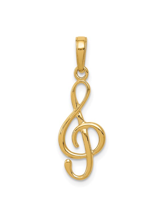 14K Yellow Gold 3-D Clef Treble Clef Pendant