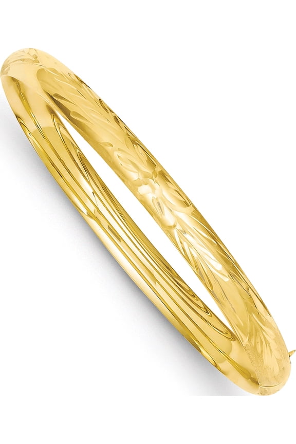 14K Yellow Gold 4/16 Florentine Engraved 6.00mm Hinged Round Bangle Bracelet