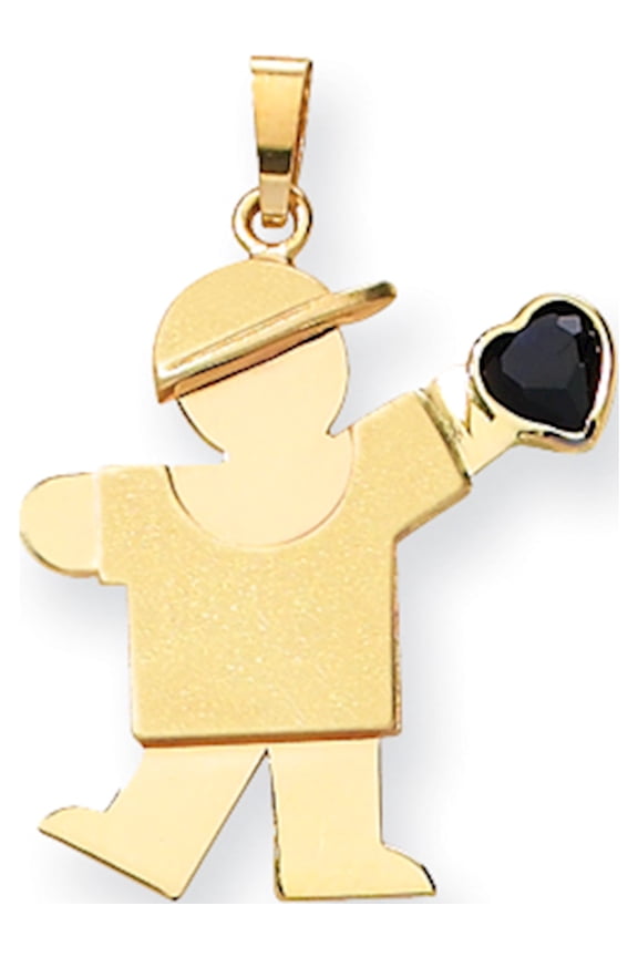 Designer 14K Yellow Gold Boy With Cz September Birthstone Charm (Length=30) (Width=22) Made In United States -Jewelry By Sweet Pea Creations
