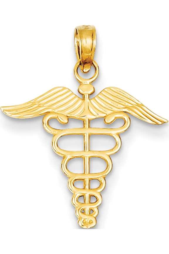 Designer 14K Yellow Gold Caduceus Charm (Length=19) (Width=19) Made In Peru -Jewelry By Sweet Pea Creations