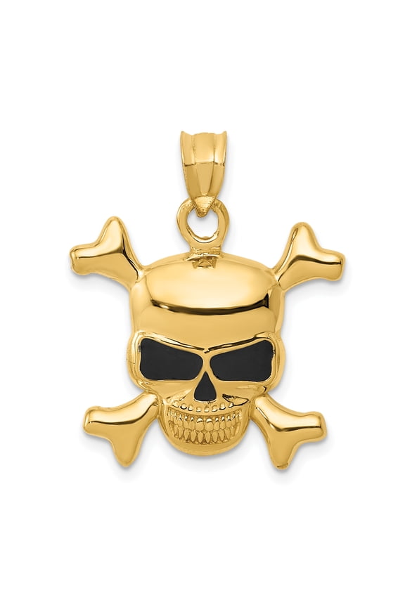 14K Yellow Gold Enameled Skull Pendant