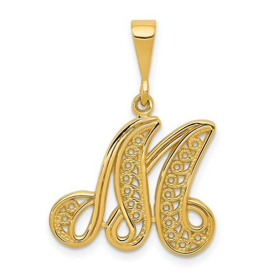Designer 14K Yellow Gold Initial M Charm (Length=28) (Width=14 To 17) Made In United States -Jewelry By Sweet Pea Creations