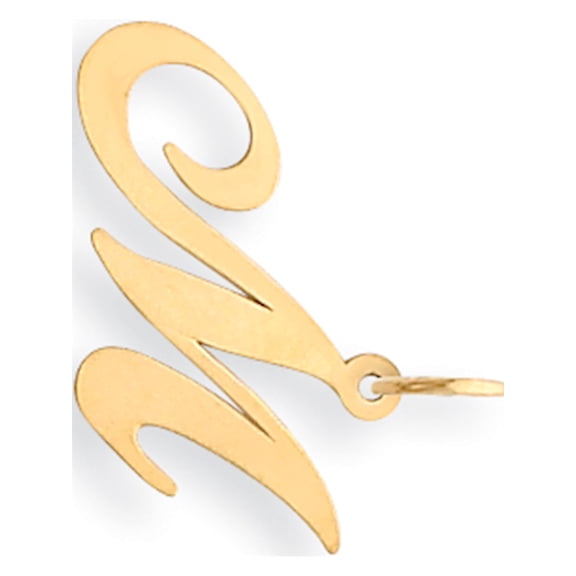 Designer 14K Yellow Gold Medium Fancy Script Initial M Charm (Length=20) (Width=14 To 21) Made In United States -Jewelry By Sweet Pea Creations