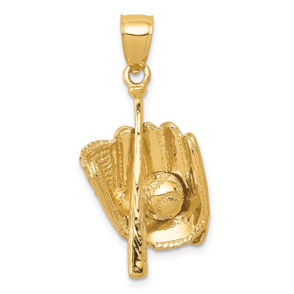 Jewelry by Sweet Pea 14K Yellow Gold Polished 3-D Glove/Bat/Baseball Pendant