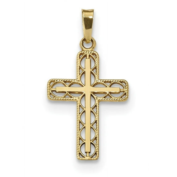 Designer 14K Yellow Gold Polished Filigree Cross Pendant (Length=27.13) (Width=14.47) Made In United States -Jewelry By Sweet Pea Creations
