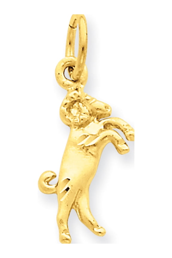 14K Yellow Gold Satin Diamond-cut Aries Zodiac Charm