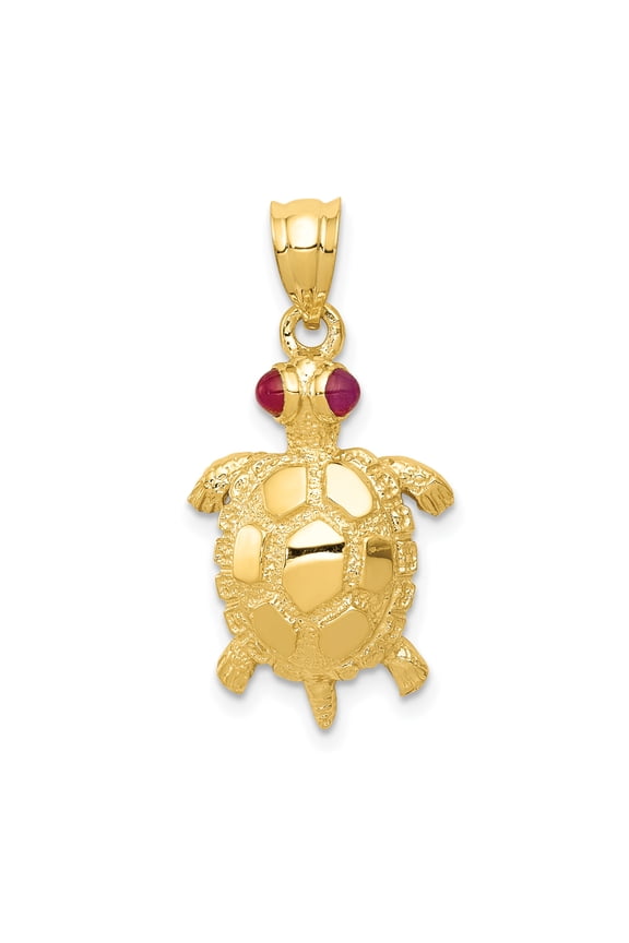 Designer 14K Yellow Gold Turtle With Ruby Eyes Pendant (Length=26) (Width=14) Made In United States -Jewelry By Sweet Pea Creations