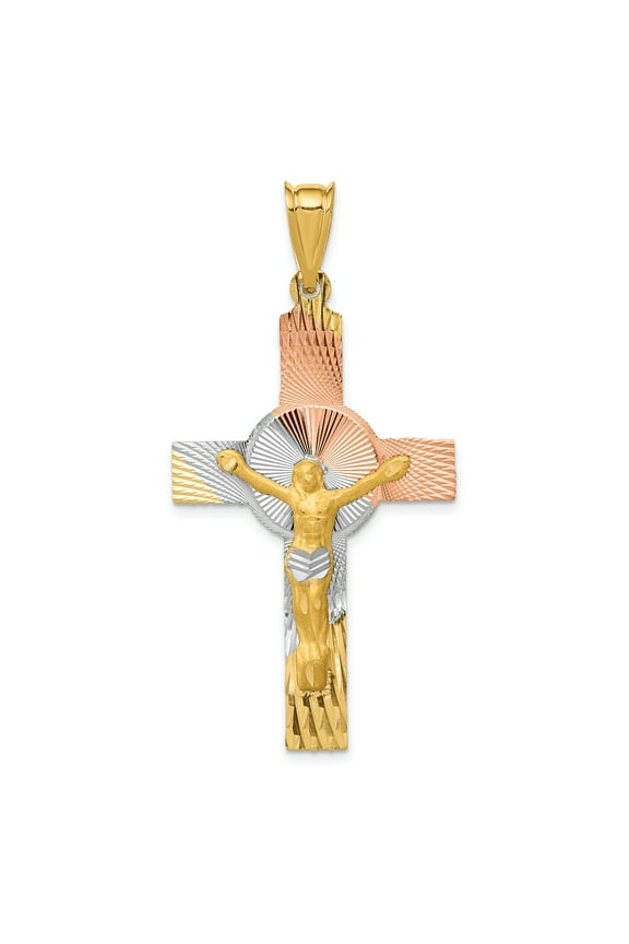 Designer 14K Yellow & Rhodium And Iona Crucifix Cross Pendant (Length=48) (Width=24.5) Made In Mexico -Jewelry By Sweet Pea Creations