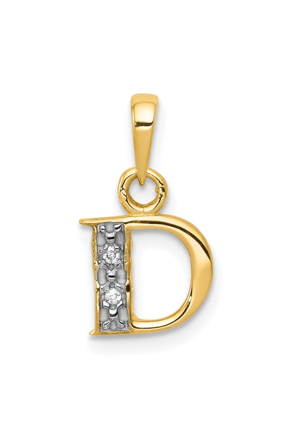 Designer 14K Yellow & Rhodium Polished .01Ct Diamond Initial D Pendant (Length=15) (Width=8) Made In United States