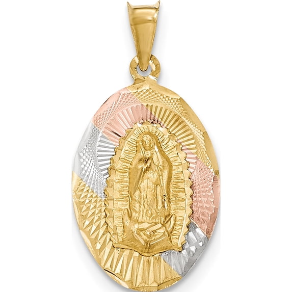 Designer 14K Yellow & Rhodium Polished D/C Lady Of Guadalupe Oval Pendant (Length=0.00) (Width=0.00) Made In Mexico