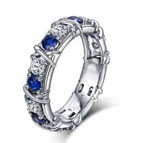 Designer 2 Carat alternating Moissanite Diamond And Blue Sapphire Wedding Ring Band in 10k White Gold