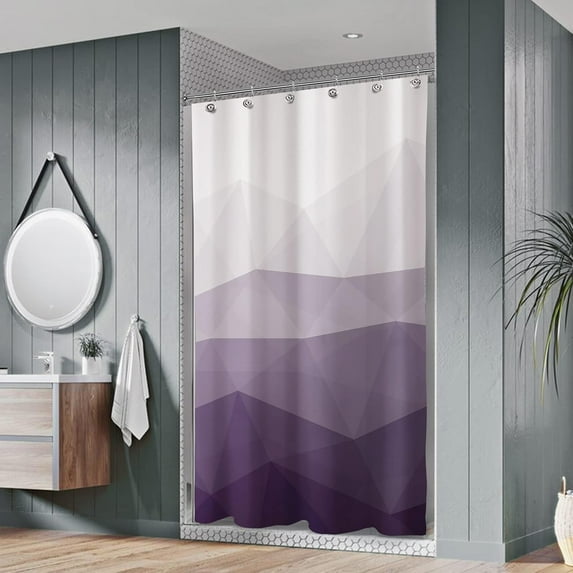 Designer 36 x 72 Inches Small Stall Shower Curtain, Ombre Purple RV Half Size Narrow Fabric Shower Curtains for Bathroom Decor, Contemporary Geometric Bathroom Curtains, Purple