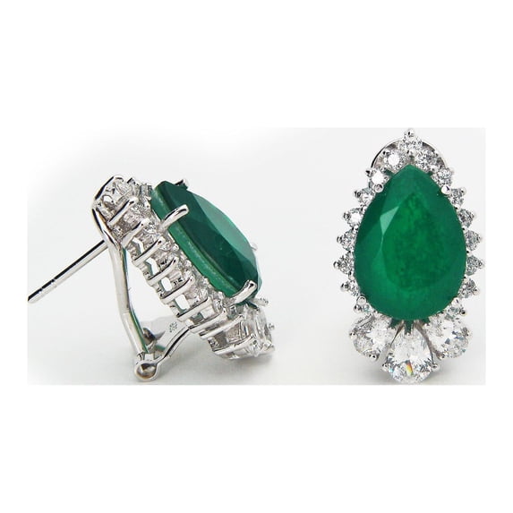 Designer .925 Sterling Silver Divine Pear Crystal and Quartz Omega Stud Earrings