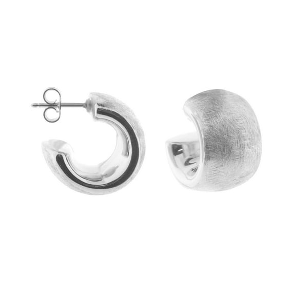 Designer .925 Sterling Silver Thick Hoop Earrings with a Satin Finish (13mm)