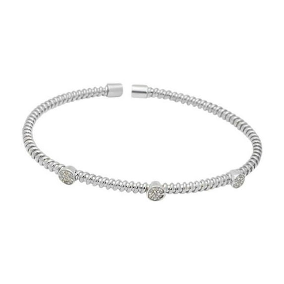 Designer .925 Sterling Silver Twisted Diamond Station Bangle Bracelet (.21Ctts, Color K-L, Clarity I2-I3)
