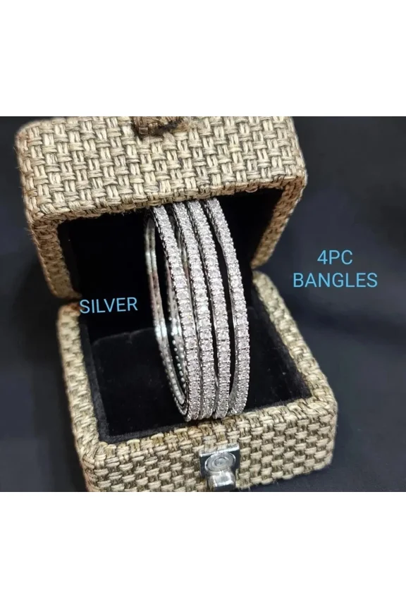 Designer AD CZ Indian Ethnic Wedding Silver Plated Bollywood Bridal 2'6 Bangles