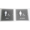 thumbnail image 1 of Designer ADA Men Women Restroom Sign Set with Braille and Stand Off Mounts, 9" Square Smoke Grey Signs, 1 of 5