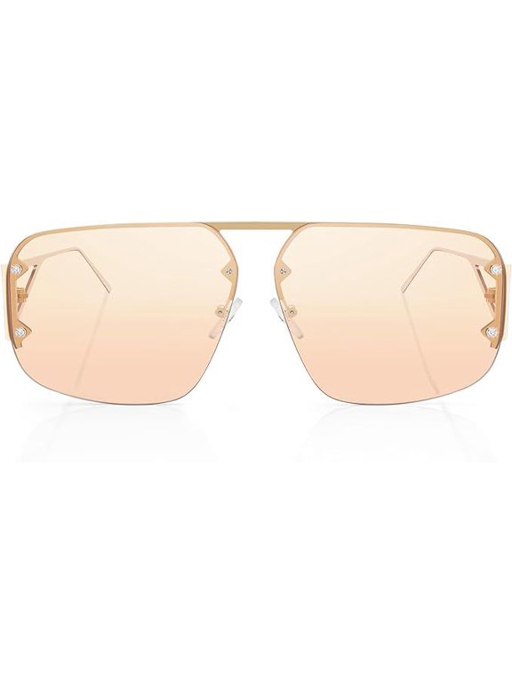 Designer Aviator Rimless Sunglasses Mens Womens Oversized Trendy Metal Frame Shades Lentes De Sol Para Mujer