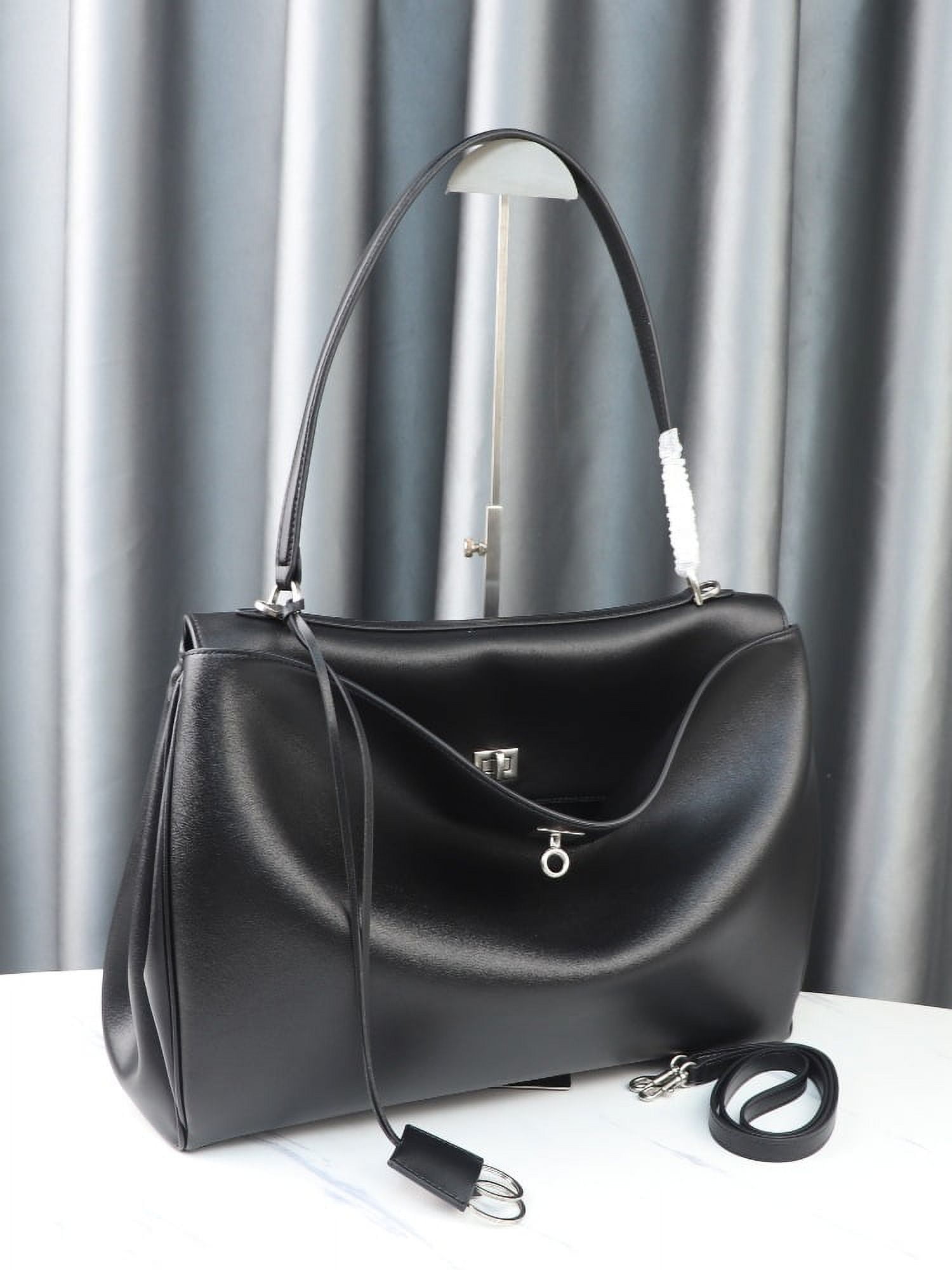 Designer Bag Rodeo Leather Satchel-Black silver buckle Small