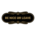 thumbnail image 1 of Designer Be Nice Or Leave Sign (Black /Gold) - Small, 1 of 4